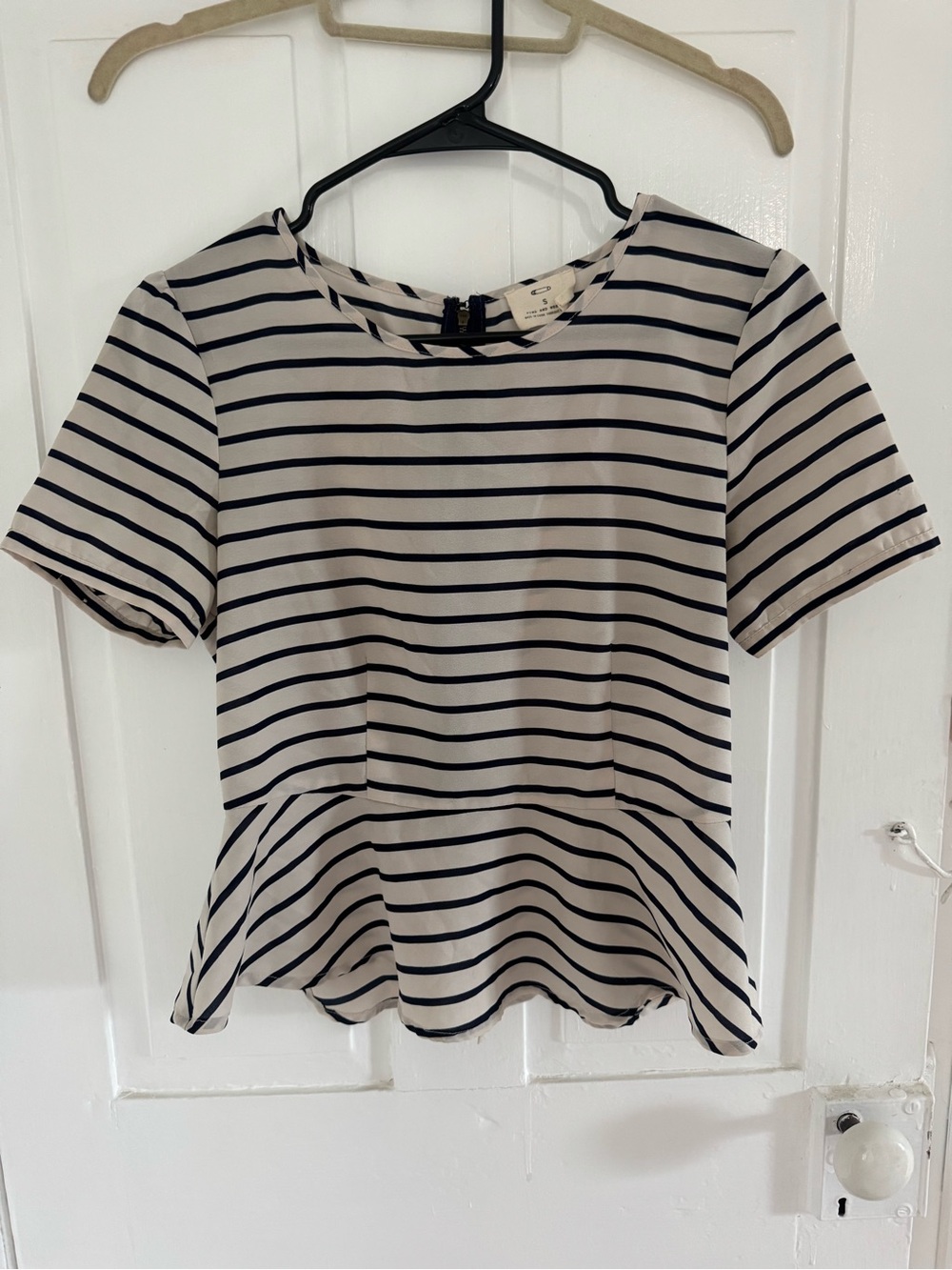 Pins & Needles Navy Striped Peplum Top - Cream Base